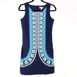 Lilly Pulitzer Sheath Dress Size 0 Embroidered Front Fully Lined Sleeveless